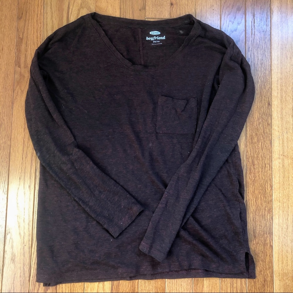 Old Navy Maroon Boyfriend Long-Sleeve Pocket Shirt